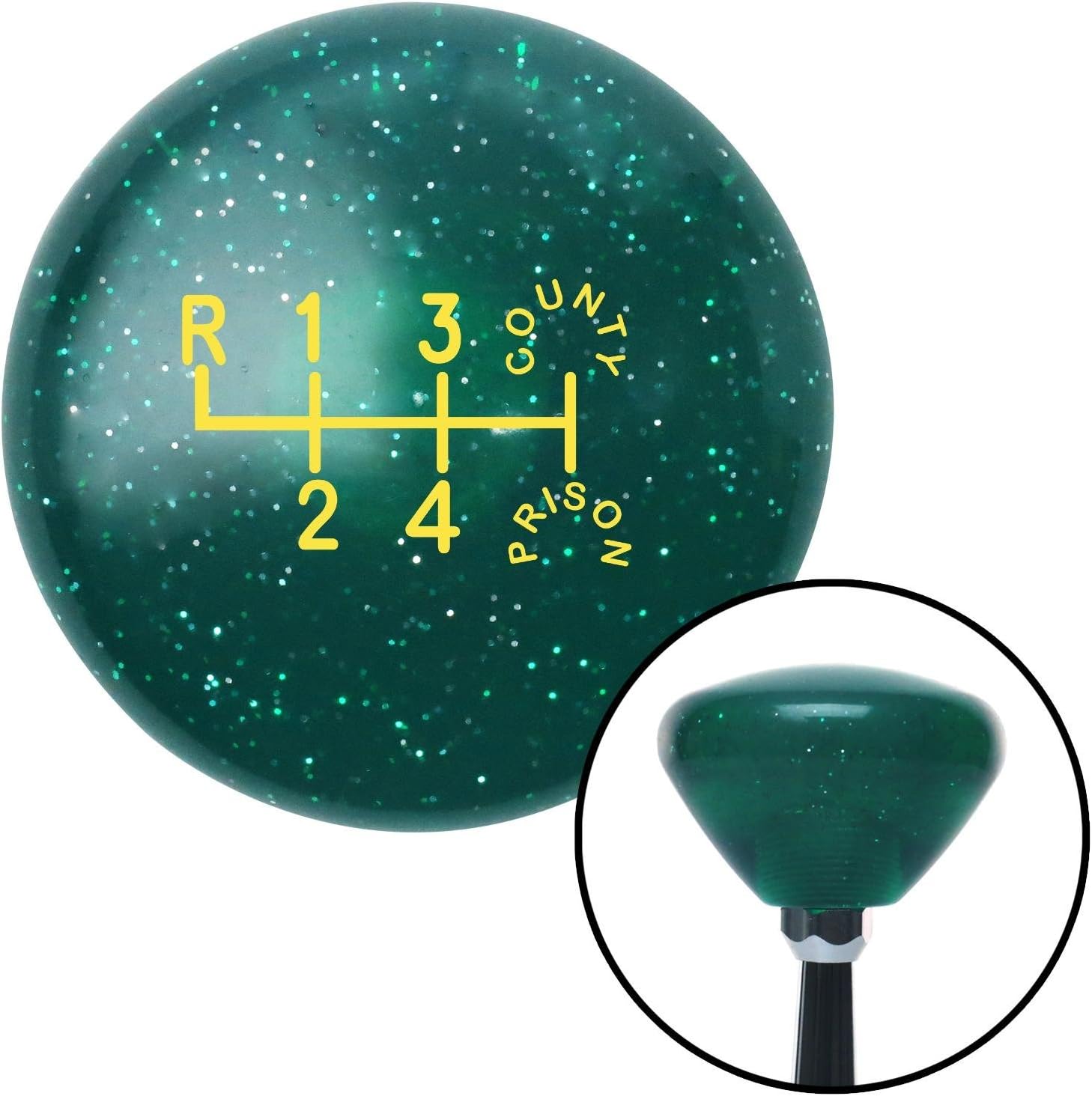 American Shifter 201566 Green Retro Metal Flake Shift Knob with M16 x 1.5 Insert (Yellow County Prison)