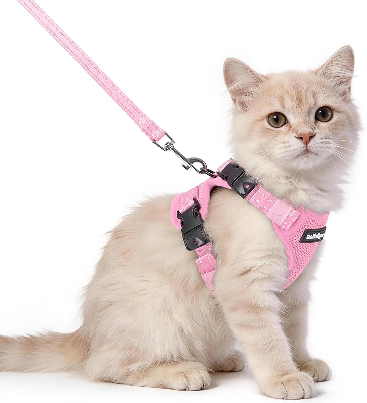 Peitoral para Gatos rabbitgoo com Guia, Ajustável e com Fivela no Pescoço, Rosa