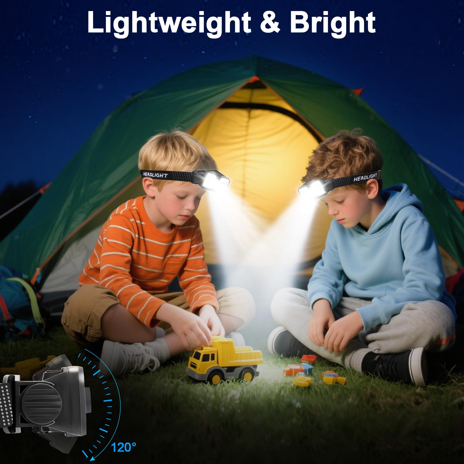 Linterna frontal LED recargable con sensor de movimiento blanca + luz roja para adultos y niños, impermeable, ligera, luces de cabeza de senderismo para acampar al aire libre, correr, pesca, 2
