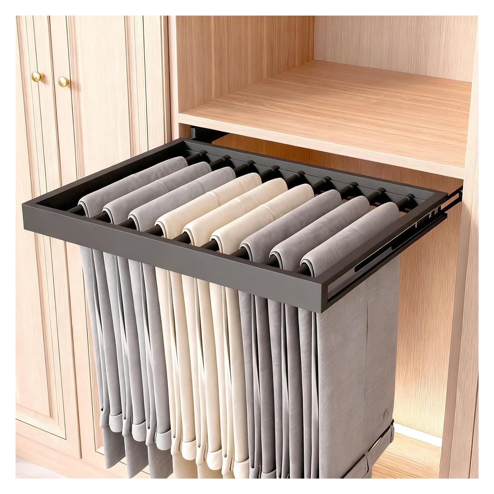 Ptrecniok Pull Out Drying Rack， Aluminum Alloy Pull-Out Trouser Rack Multiple Sizes For Wardrobe And Washing Machine(D: 54cm (21.25in),W: 71 76cm(27.95 26.92in))