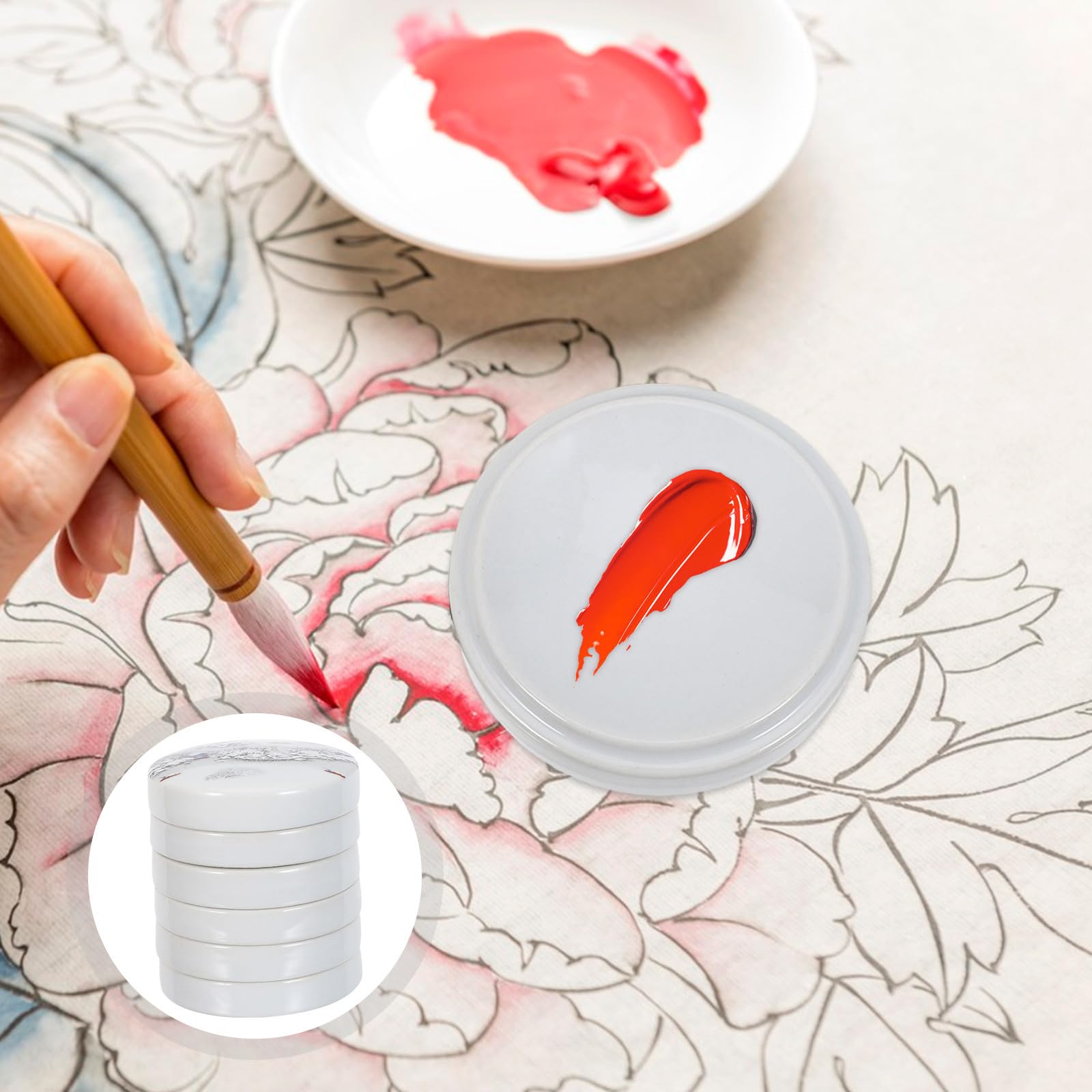 iplusmile Paleta de Cerámica Apilable de Cinco Capas Tapa para Mezclar Pintura, Bandeja Redonda para Acuarela y Gouache, Protección de Frescura y Organización para Artistas