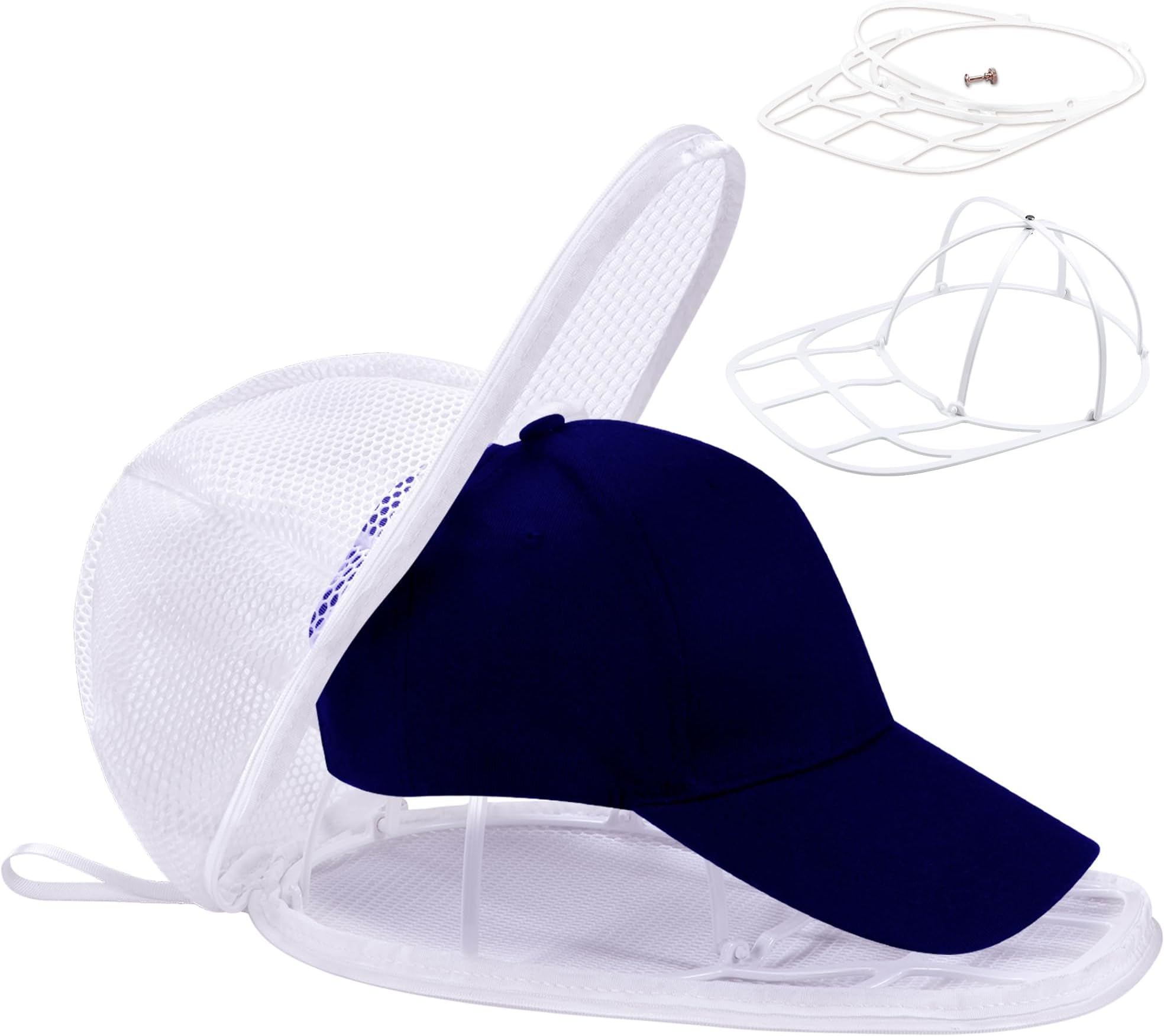 NAZZO Hat Washer Cage, Cap Washing Machine with Frame Cage and Laundry Bag, Baseball Hat Protector for Washing Machine Dishwasher, Suitable for Adult and Kid, 1 Pack White