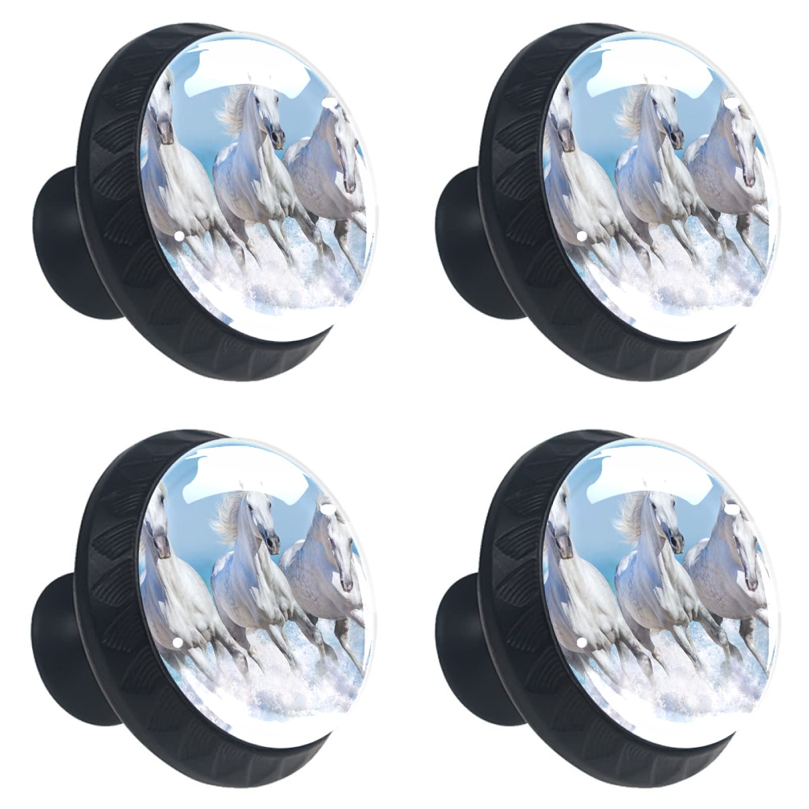 Poignées en verre cristal de qualité supérieure avec motif équestre bleu azur pour commode