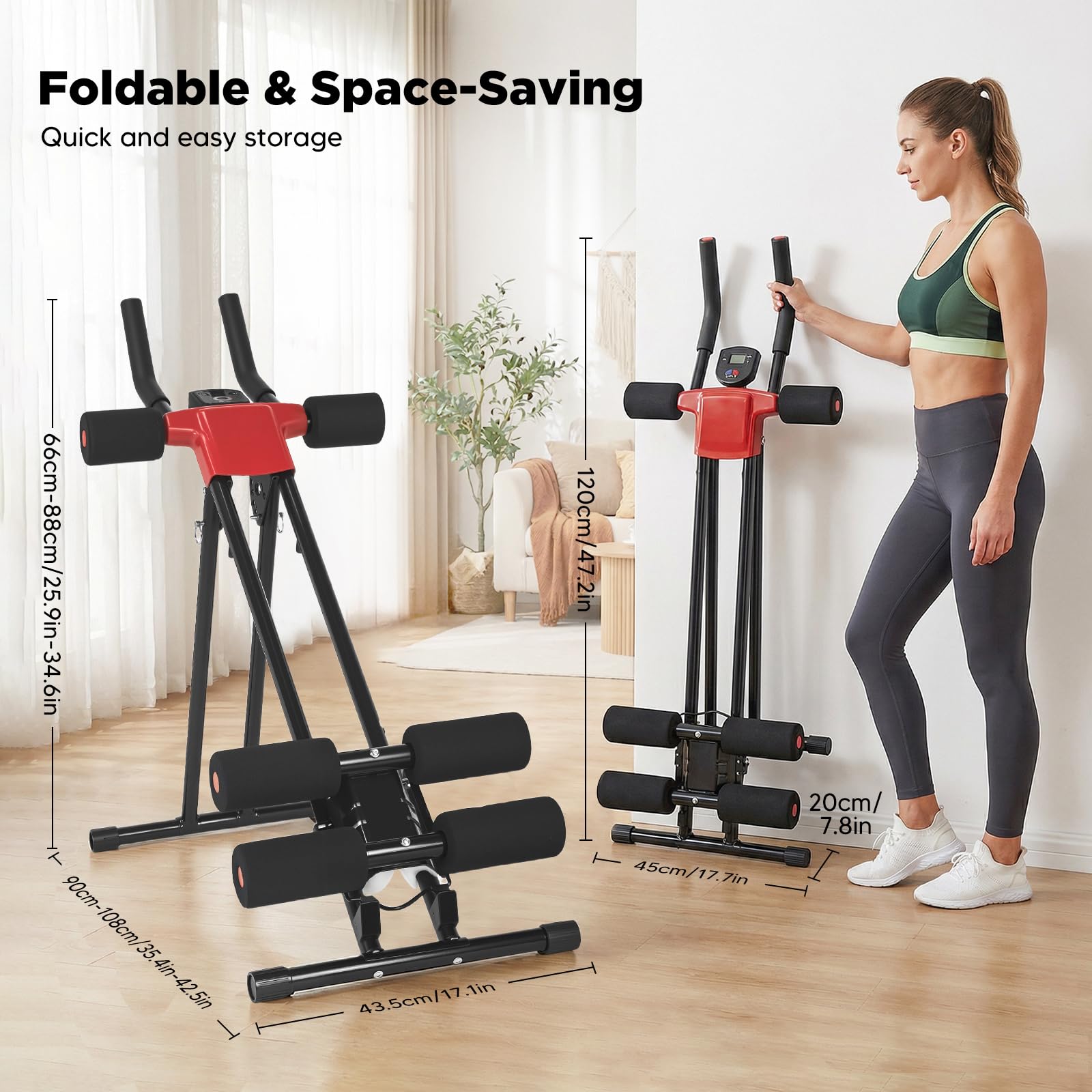 Macchina Addominale Pieghevole con 5 Livelli di Resistenza, Display LCD, Allenamento Corpo Completo Addominali Gambe Braccia, Pieghevole 47", Portata 120 kg Palestra Casa
