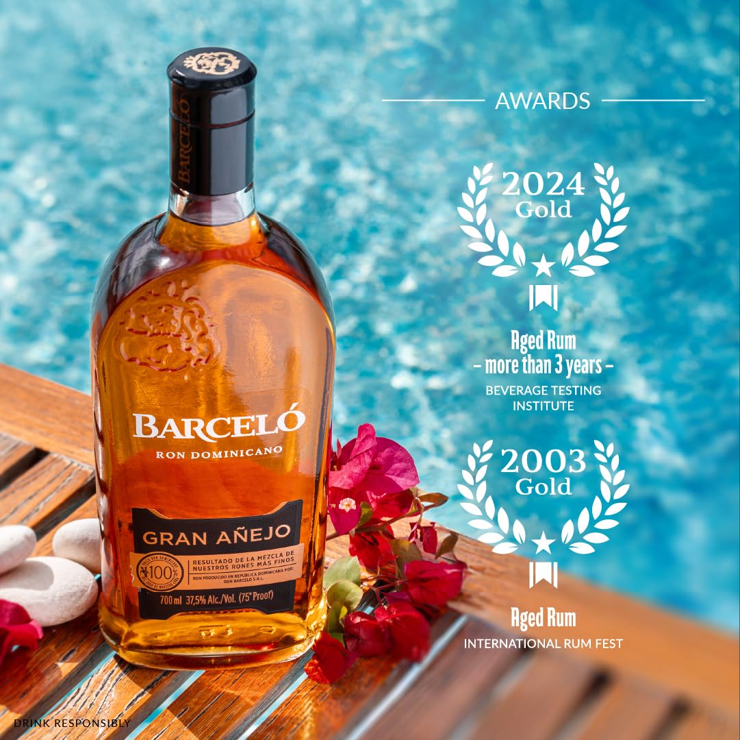 Ron Barceló Gran Añejo – Bottiglia da 700ml di Rum Ambrato, Invecchiato Fino a 6 Anni in Barrique di Rovere Ex Bourbon, Rum Dominicano da 100% Succo di Canna da Zucchero, Per Cocktail di Alto Livello