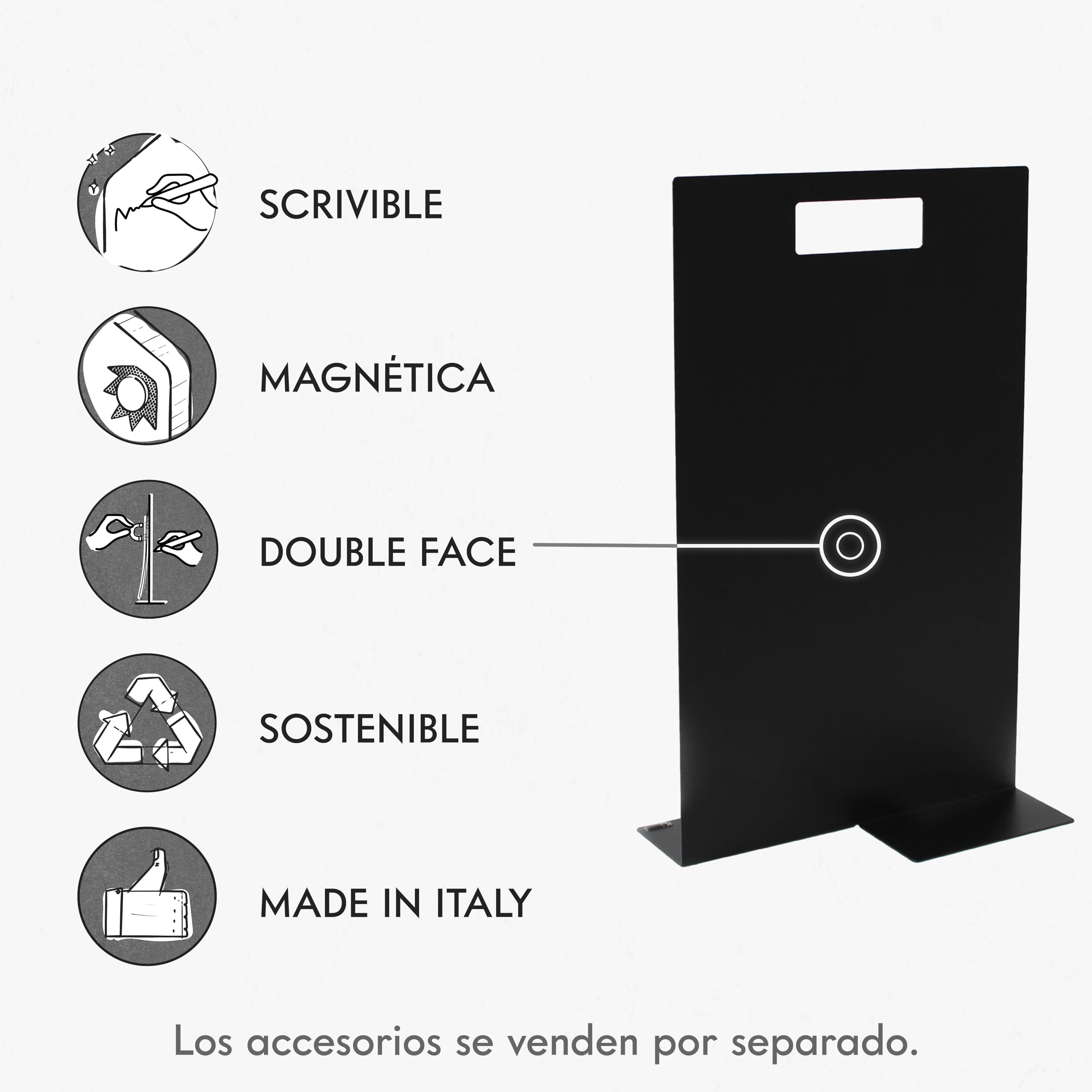 KalaMitica - Pizarra magnética de mesa formato A3 - 30 x 50 cm - Pizarra negra de doble cara, se puede escribir y borrar - Expositor de mostrador, porta menús para restaurante, bar, tienda