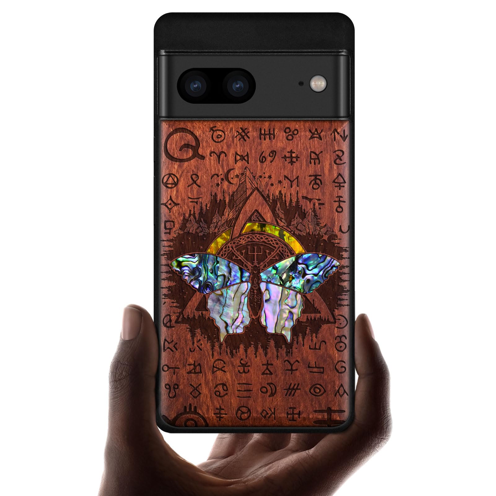 Coque Google Pixel 7 bois gravé étui antichoc papillon - 7