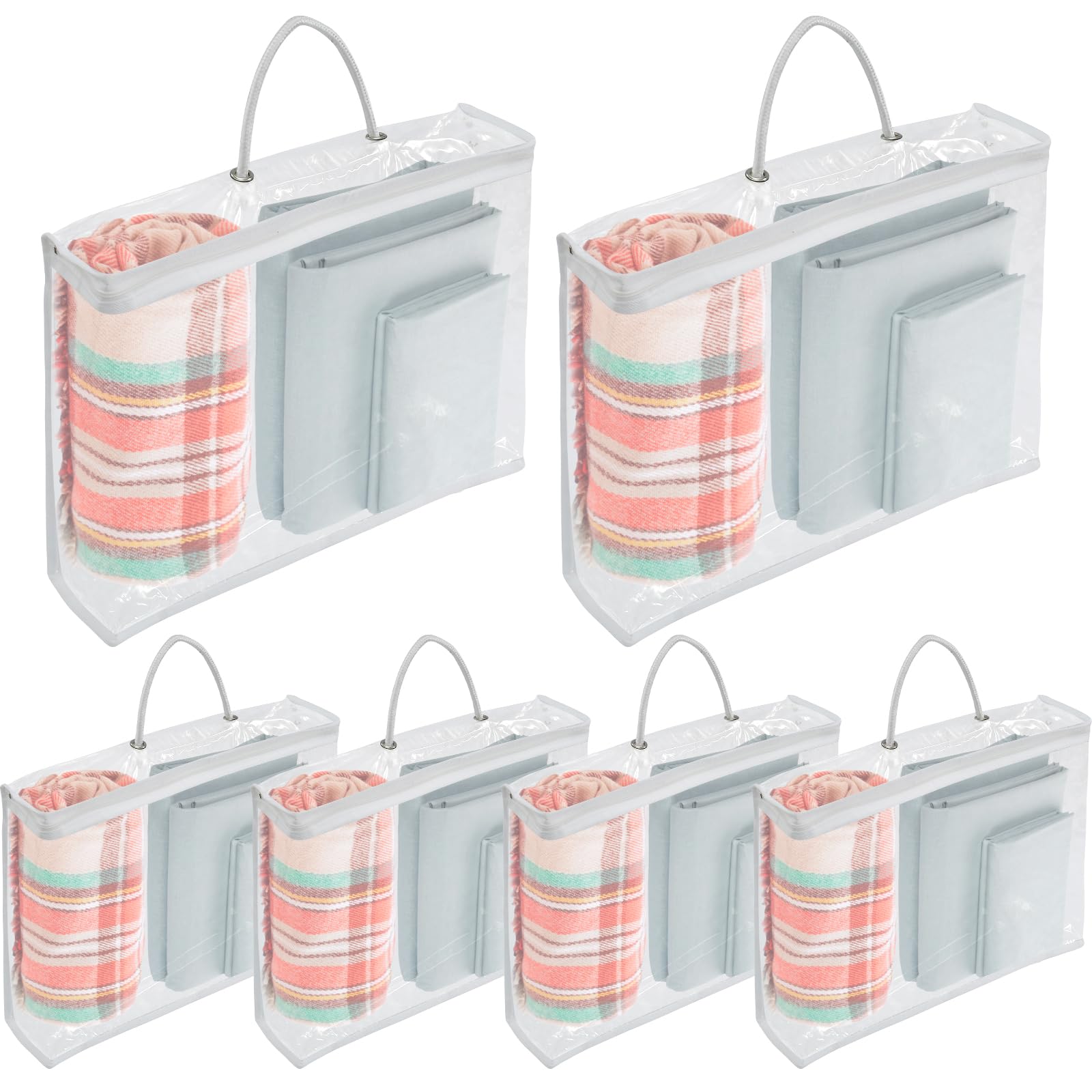 Qinglang White 6 Pack Clear Pvc Clothes Storage Bags With Zip Reinforced Handle Under Bed Bedding Organiser Blankets Storage Boxes Dustproof Transparent Moving Totes For Blankets Sweater Bed Sheet Pillows 40X30x10cm