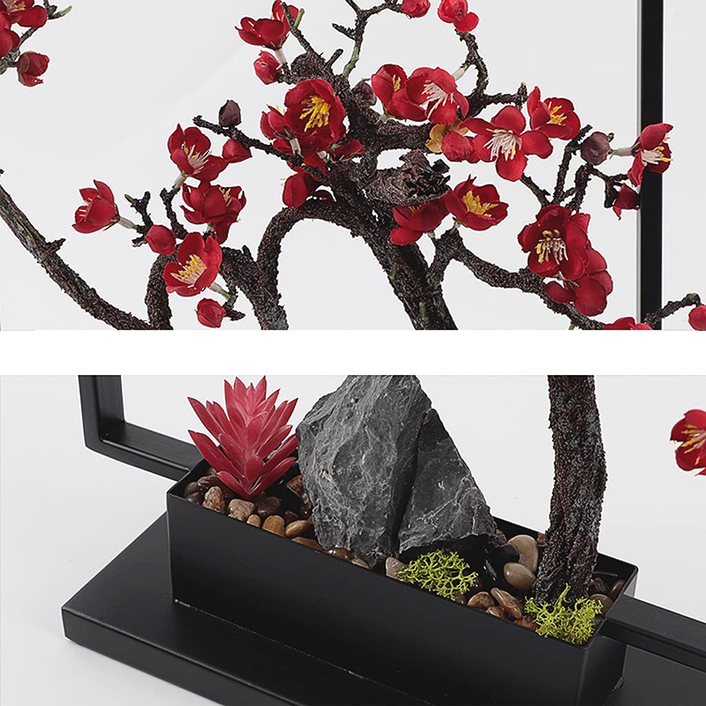 Plante Artificielle Plantes de prune artificielle Plantes en pot de style chinois Séjour floral ornements Cadres métalliques Faux décorations de plantes for le salon bureau et étudier Bonsai Artificie