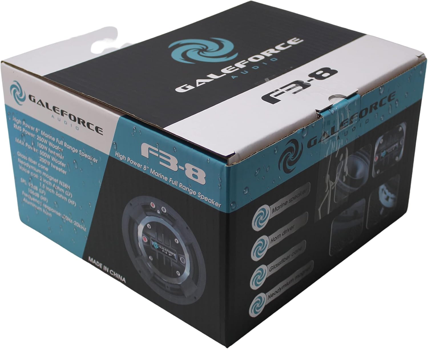 8" 250W RMS 4-ohm 2-Way Marine Speaker Pair w Horn F-3 Series