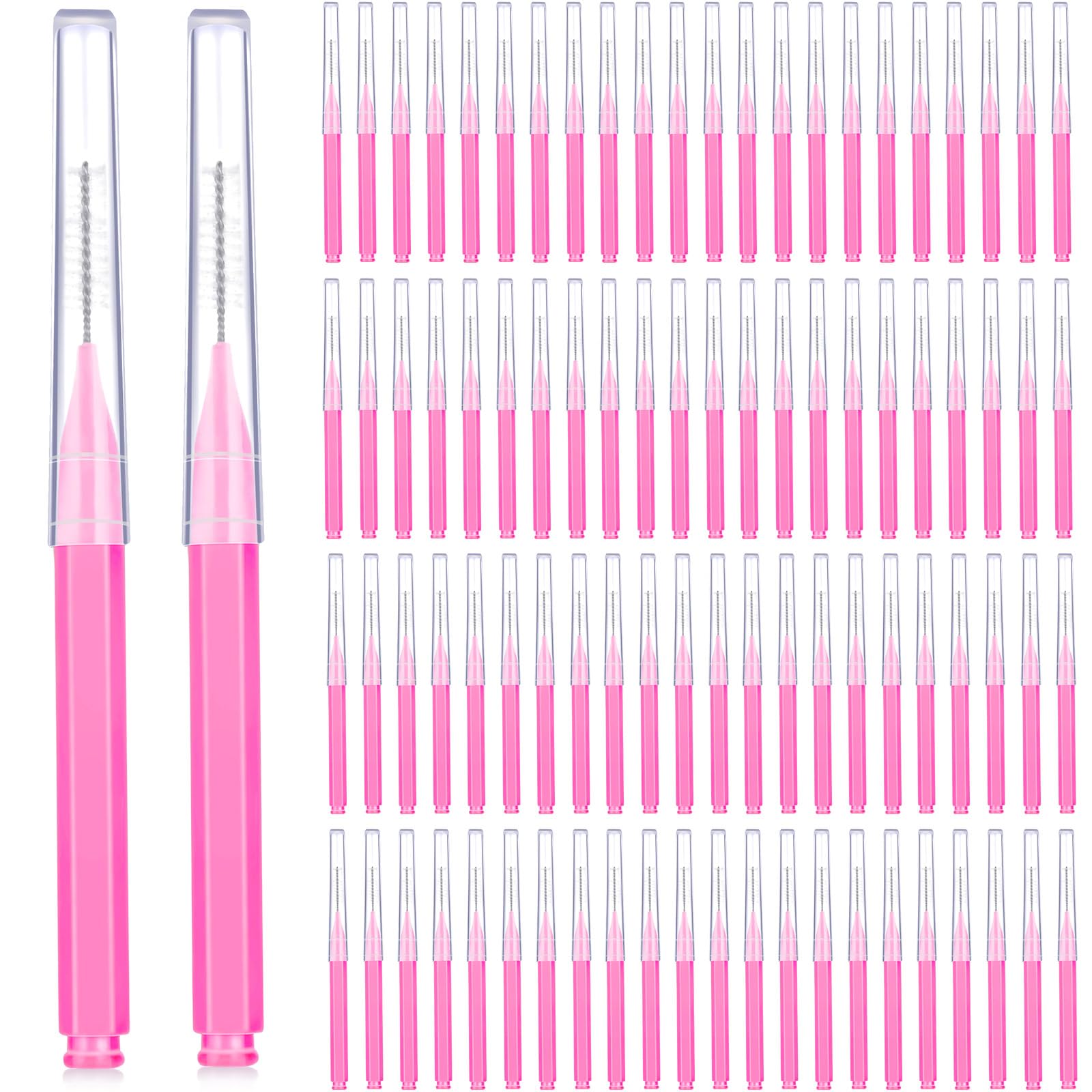 Patelai 100 Pieces Braces Brush for Cleaner Interdental Brush Toothpick Dental Tooth Flossing Head Oral Dental Hygiene Flosser Toothpick Cleaners Tooth Cleaning Tool(Pink,Portable Size)