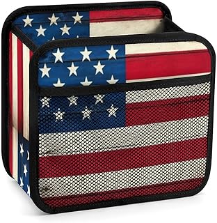 Large Hanging Storage Box Car Seat Storage Organizer Bag With Mesh Pocket Vintage Wooden American Flag