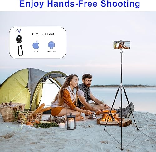 Miniatura 3 de COMAN MT55 - Trípode extensible para teléfono celular, de metal de aluminio, 57 pulgadas, portátil, plegable, con control remoto, 8 alturas