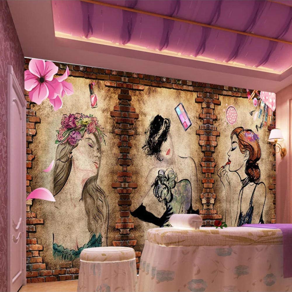 Papel Tapiz Fotográfico Personalizado Para Paredes Retro Nostálgico Belleza Peluquería 3D Pared De Ladrillo Cartel Fresco Mural De Pared Papel Tapiz Impermeable,350 * 256Cm