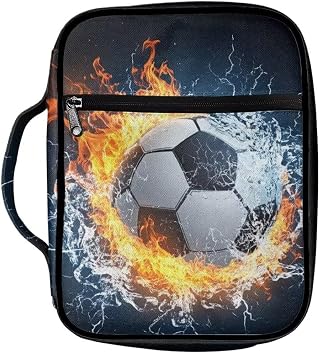 Coldinair Fire Water Football Bible Covers for Women Men Kids,Cross Bible Case with Bookmark Large Carrying Book Case Church Bag Bible Protective with Pocket and Zipper