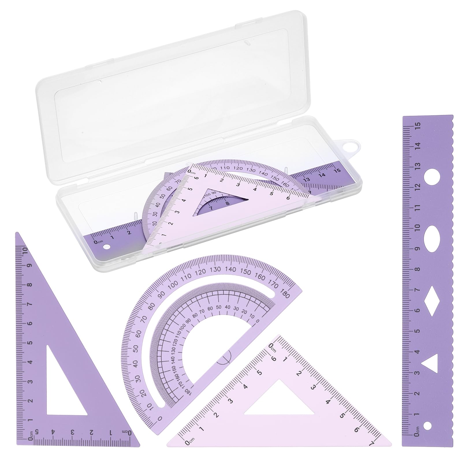 PATIKIL Geometry Set, 6 Inch Aluminum Ruler & 2 Triangles, Metal Protractor Ruler Math Drafting Measuring Tool for Home Office Math Drawing Engineering Art,Gradient Purple