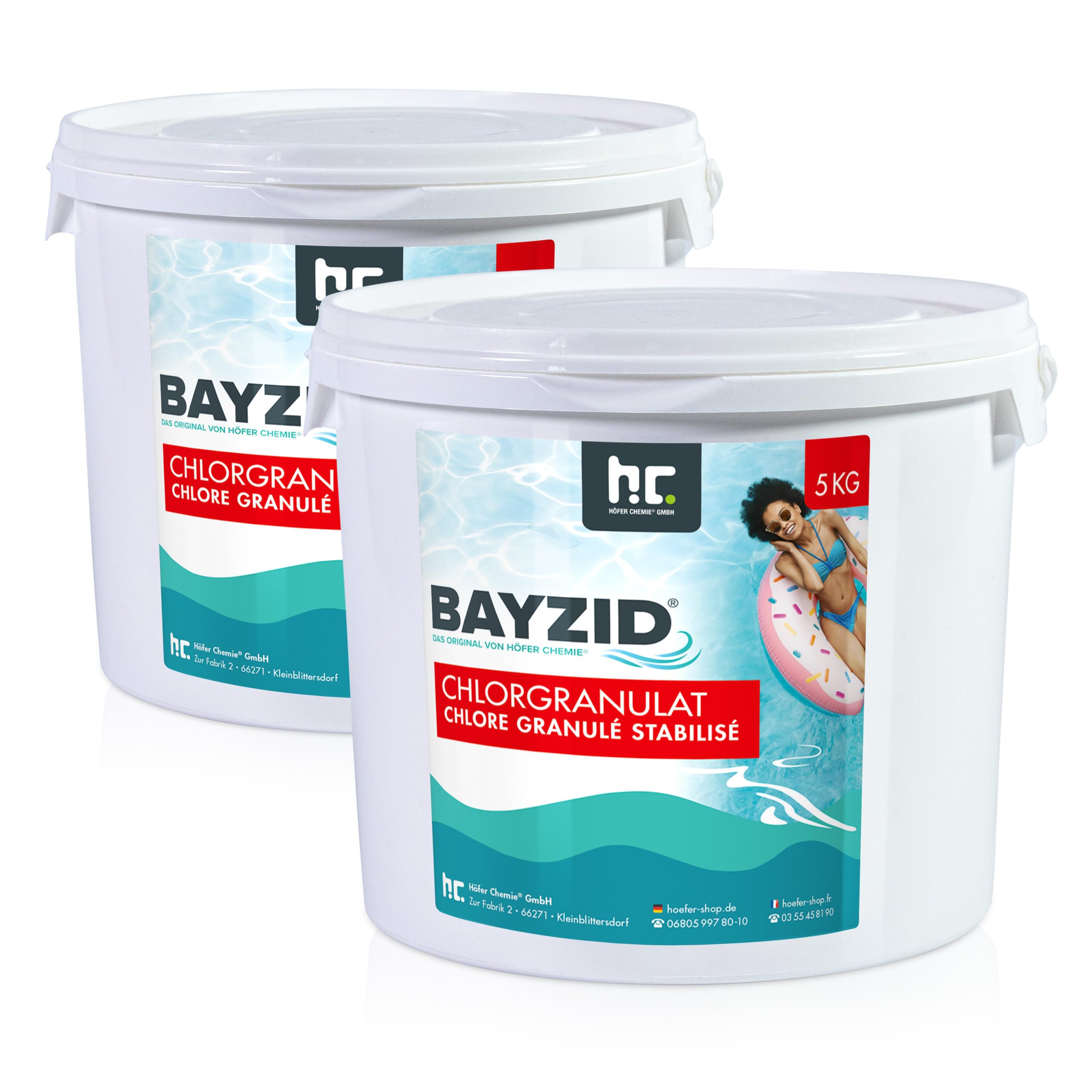 Höfer Chemie Chlorgranulat für Pool 2 x 5kg - 56% Aktivchlorgehalt zur Schnellen Anhebung des Chlorgehaltes - Bekämpft Keime & Bakterien - Leicht Löslich Schwimmbad