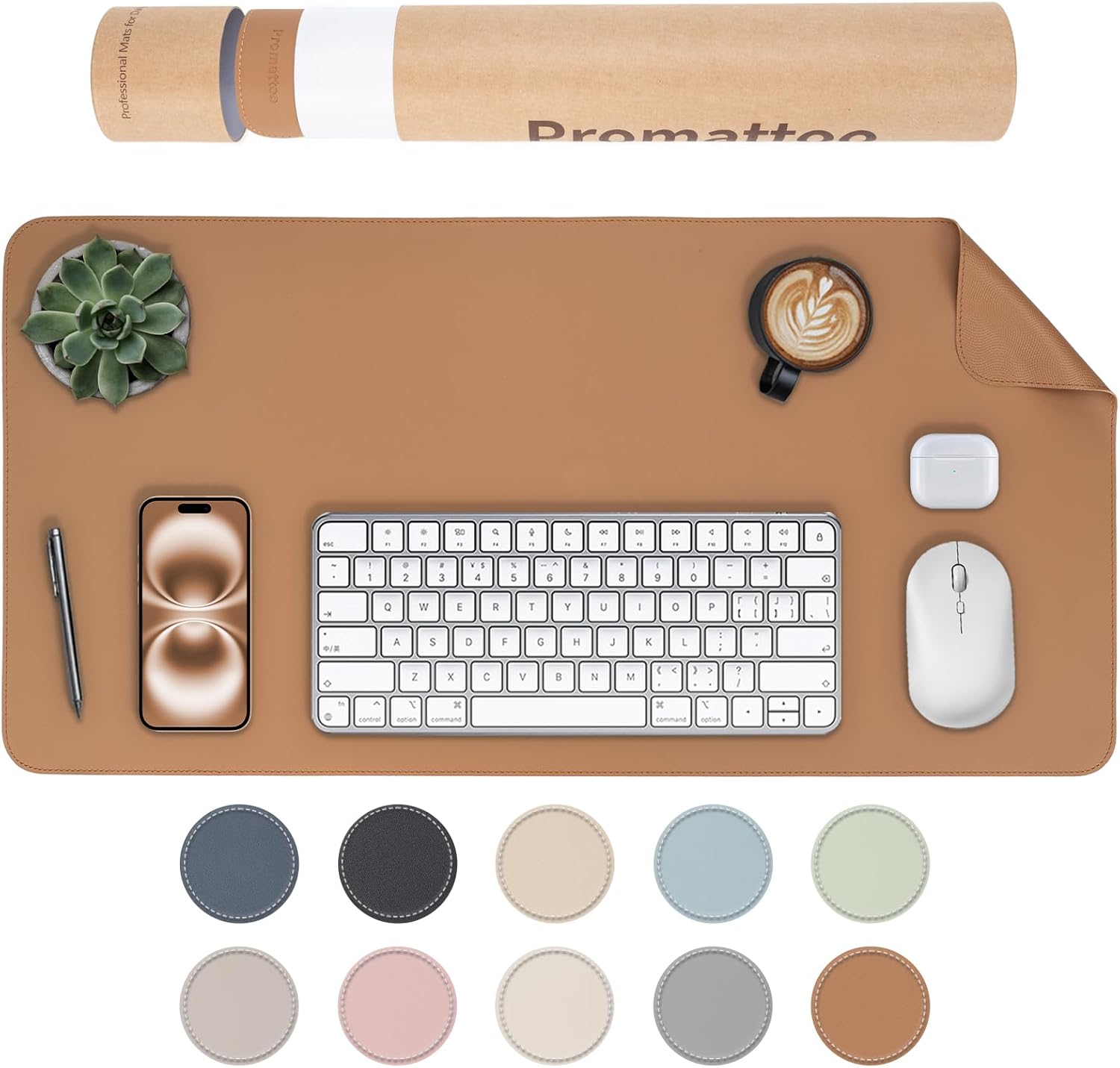 Oversized Non-Slip Desk Pad Protector with Premium Gift Box – Vegan Leather Waterproof Laptop Mat for Keyboard & Mouse, Grips Desk Firmly – Large Office Pad– Caramel Brown