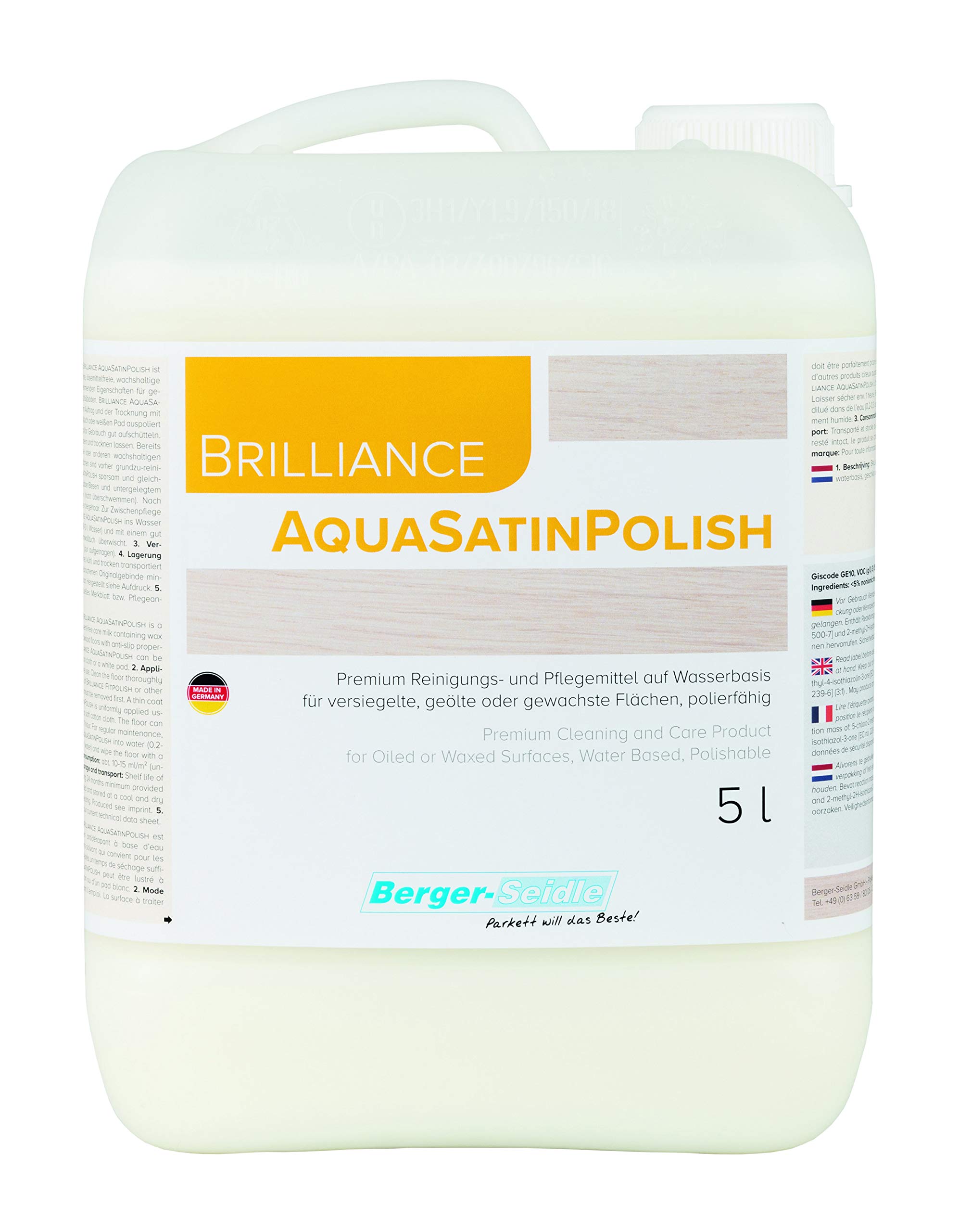 Berger-Seidle Aqua Satin Polish 5L detergente e cura per pavimenti in legno oliato e oliato/cerato