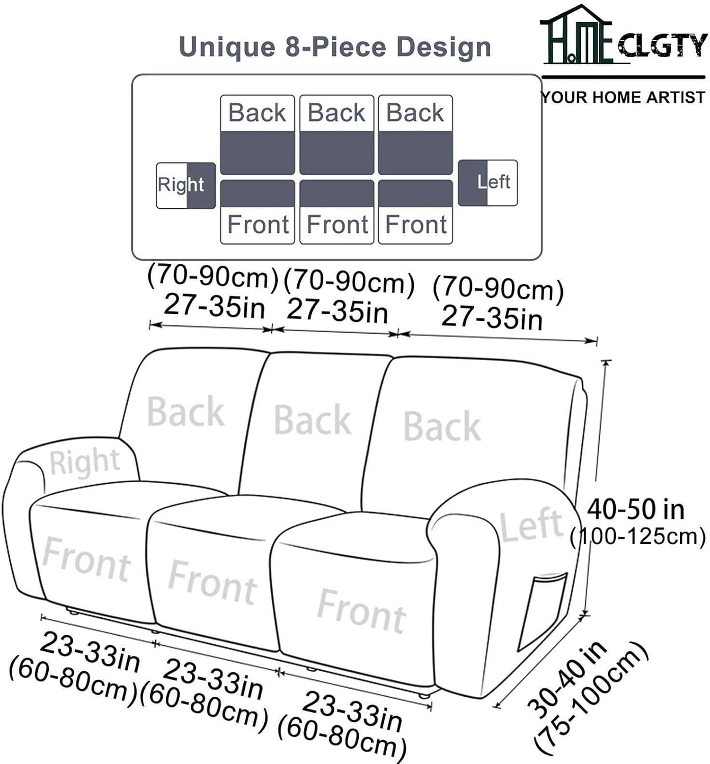 Polyester 8-Piece Recliner Couch Covers 3 Seat, Stretch Soft Lazy boy Reclining Sofa slipcover with Pocket Armchair Covers for Kids Pets Cat Dog-Blue-3 Seat