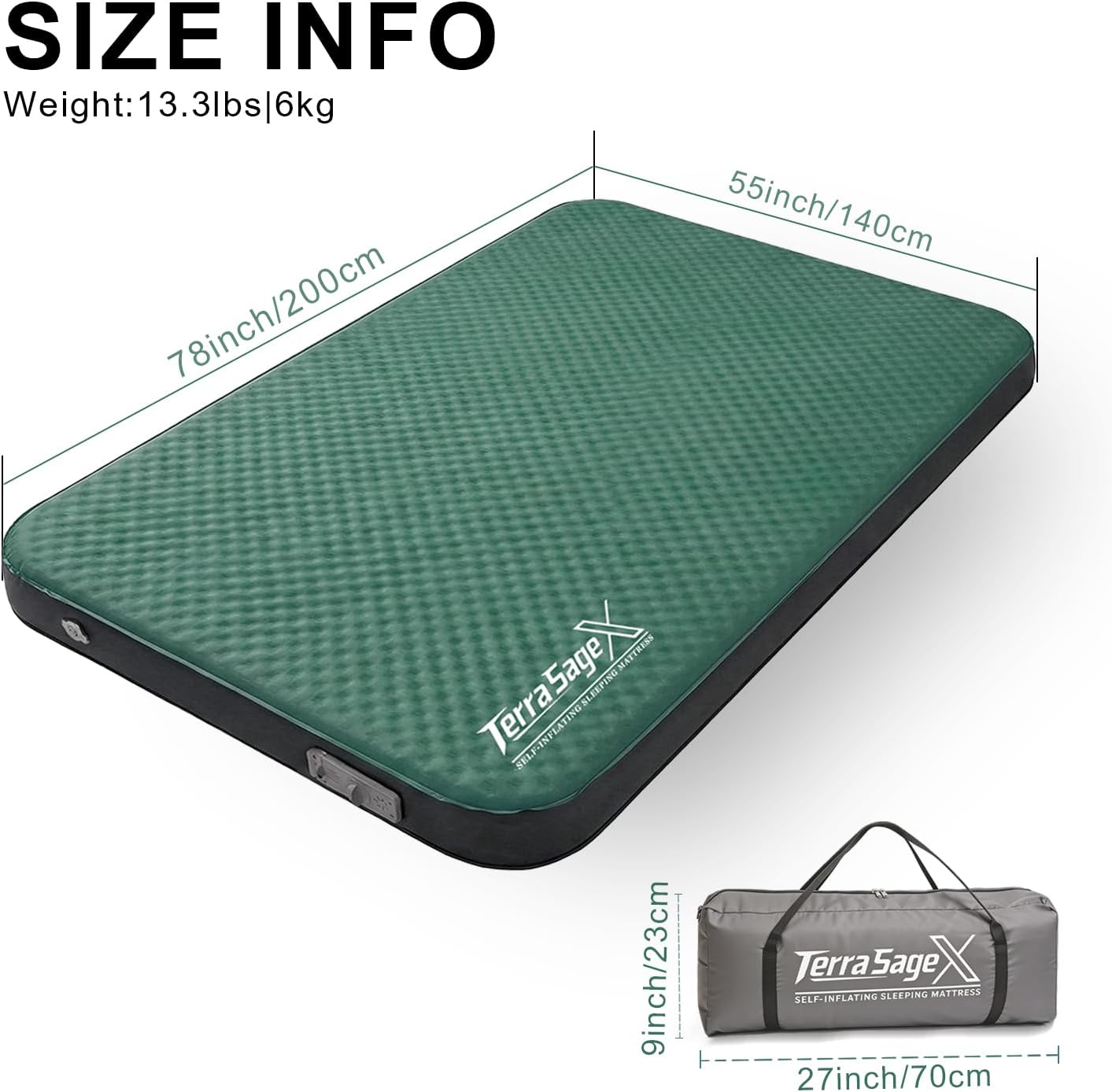Camping Air Mattress Self-Inflating Sleeping Pad with Electric Pump, 4.5" Thick Insulated Air & Foam Mat for Tent Camping, Portable & Comfortable for 4-Season Use(Full,Green)
