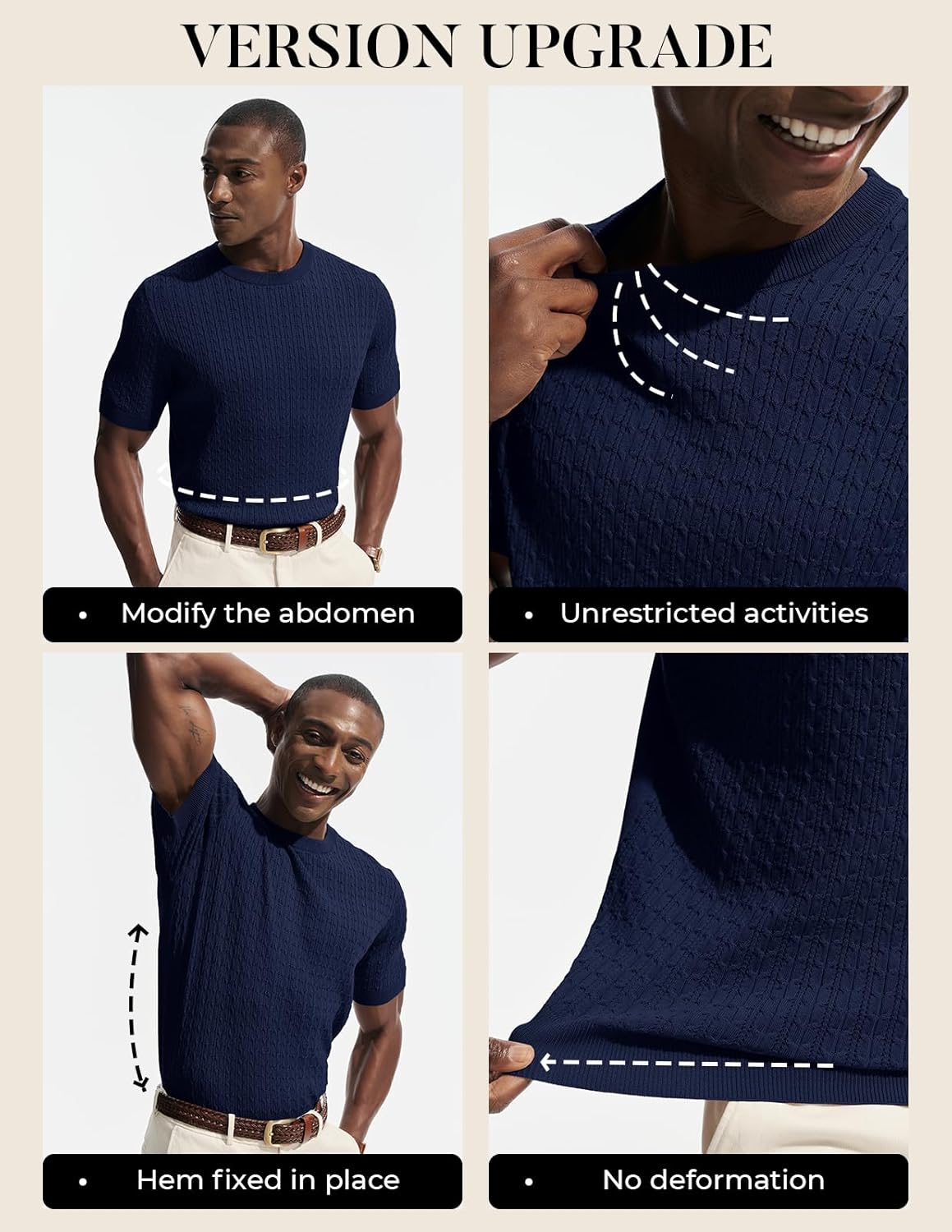 PJ PAUL JONES Mens T-Shirts Casual Hollow Out Summer Shirt Texture Crewneck Knit Shirt - Image 4