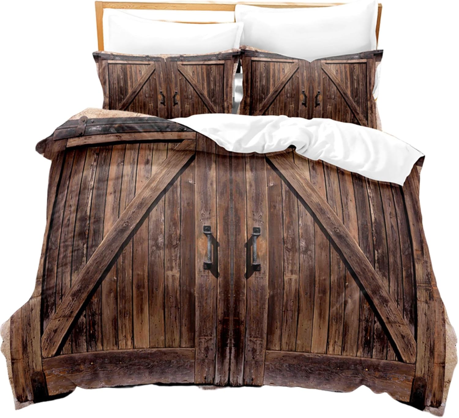 King Size Farmhouse Comforter Set, Dark Brown Country Bedding with Oversized Comforter and Pillowcases