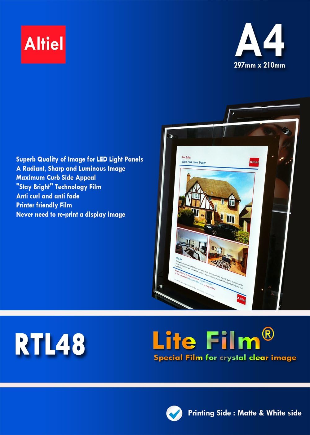 RTL48 - A4, A3 & A2 Sheets Lite Film® for Any Inkjet Printers - Back lit Paper | Back Lit Film | Backlit Film for LED Light Pocket | LED Light Panels (Packing: A4 x 50 Sheets)