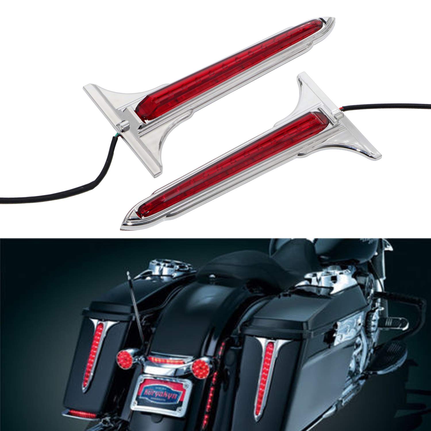 Wedge LED Rear Saddlebag Side Accents Tail Brake Lights with Red Lenses for Harley Touring Road Glide Tri Glide Electra Glide Street Glide 1993-2013