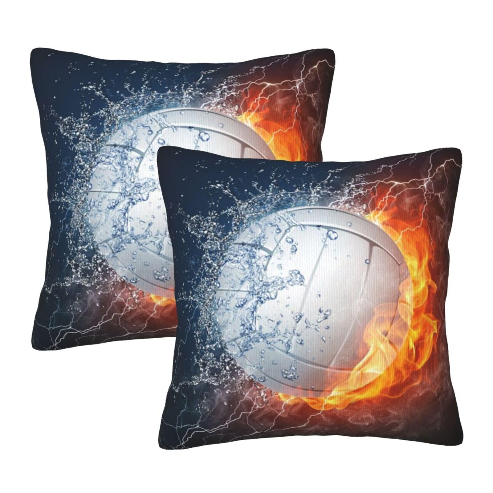 Taie d'oreiller volleyball respirante lot de 2 housses carrées Ice and Fire fermeture éclair