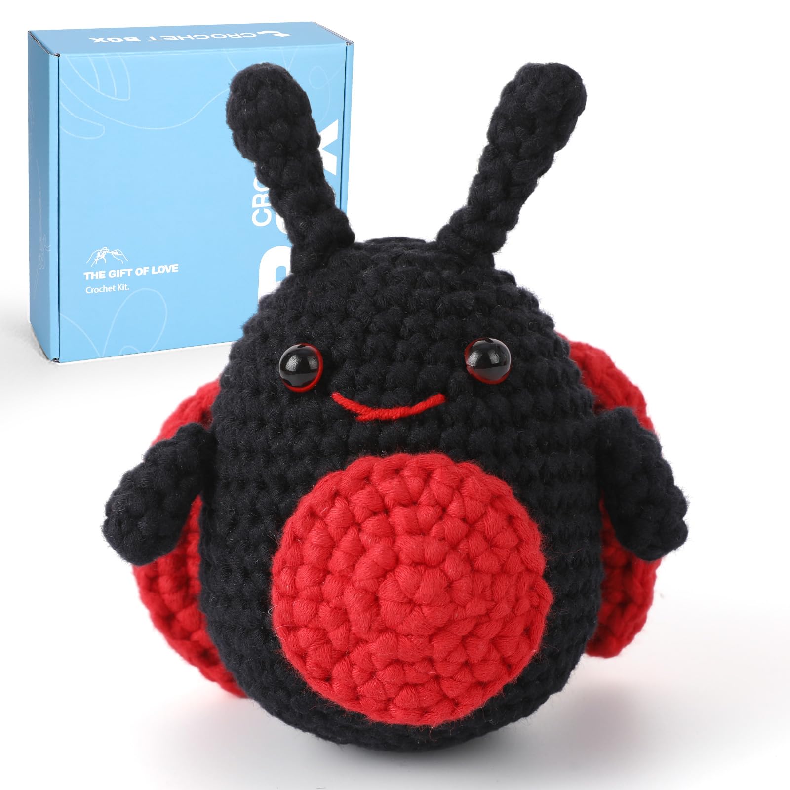 CrochetBox Crochet Kit for Beginner, Ladybug Easy Learn How to Crochet Stuffed Animals Amigurumi Gift for Adults and Teen(), Knitting Set with Yarn Hook Stitch-by-Stitch Video Tutorial