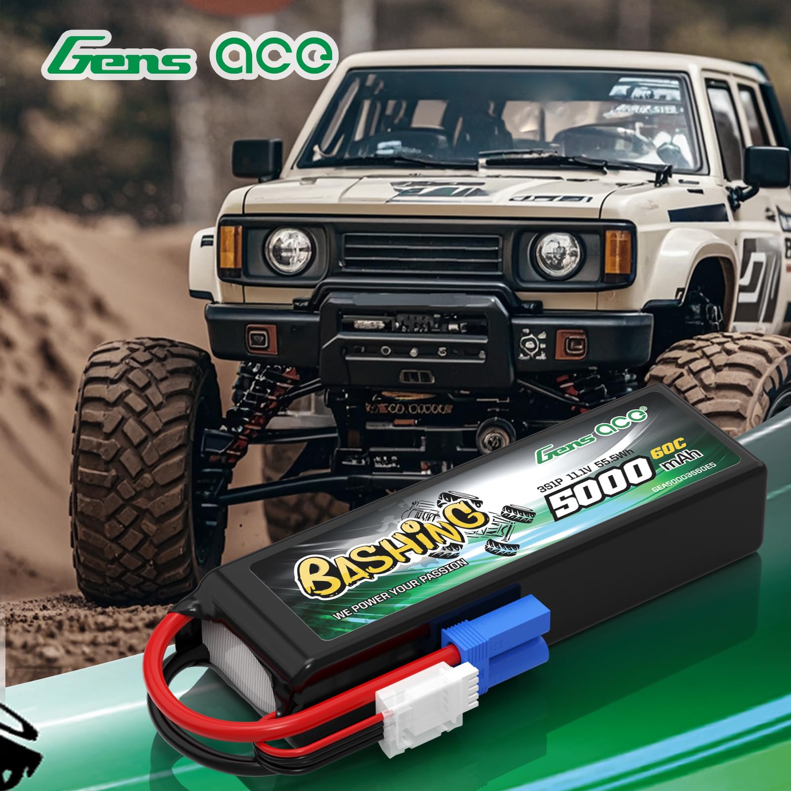 Gens Ace 3S 5000mAh LiPo Akku 11.1V 60C mit EC5 Stecker Bashing Batterie für RC Auto, RC Flugzeug, RC Hubschrauber, RC Hobby