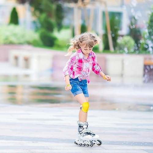 Miniatura 7 de BESPORTBLE Juego de rodilleras para niños, rodilleras 6 en 1 con muñequeras ajustables, protección de seguridad para patinaje, patinaje, patinaje,