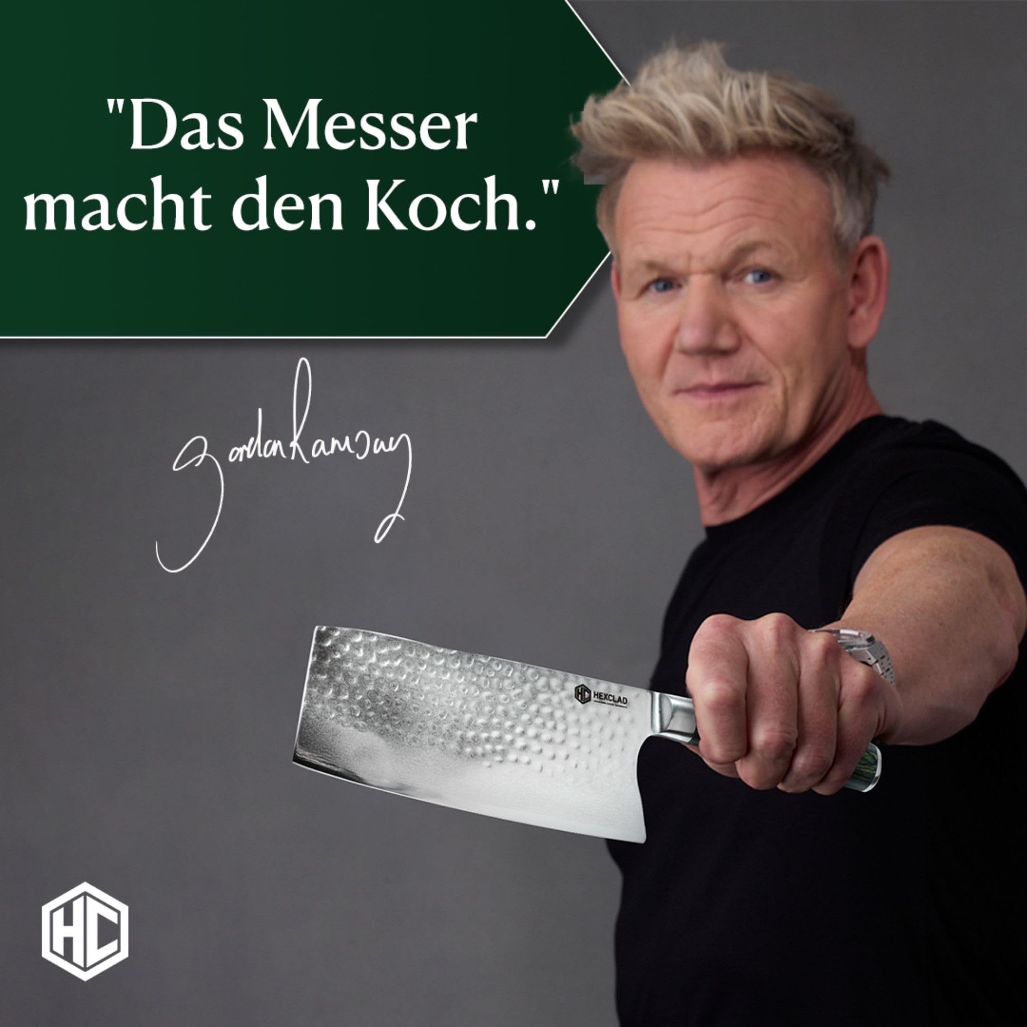 HexClad Hackmesser, 18 cm Klinge aus rostfreiem japanischem Damaststahl, Full Tang Konstruktion, Griff aus Pakkaholz