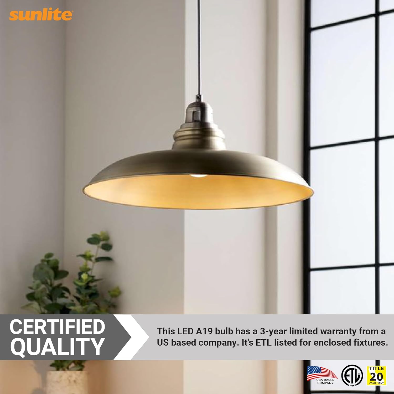 Sunlite A19 GU24 Dimmable Light Bulb, 9 Watts (60W Equivalent) 800 Lumens, 2 Prong LED Twist and Lock Base, 90 CRI, ETL Rated for Enclosed Fixtures, 3000K Warm White, 6 Pack