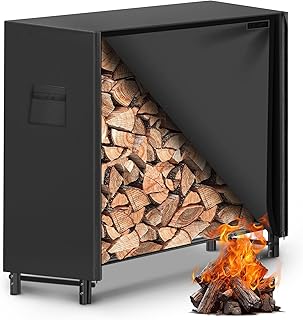 Gtongoko 4FT Firewood Rack Outdoor with Cover, Heavy Duty Wood Storage Racks with 600D Oxford Weather Resistant Waterproof Fabric Cover, Outdoor Firewood Holder