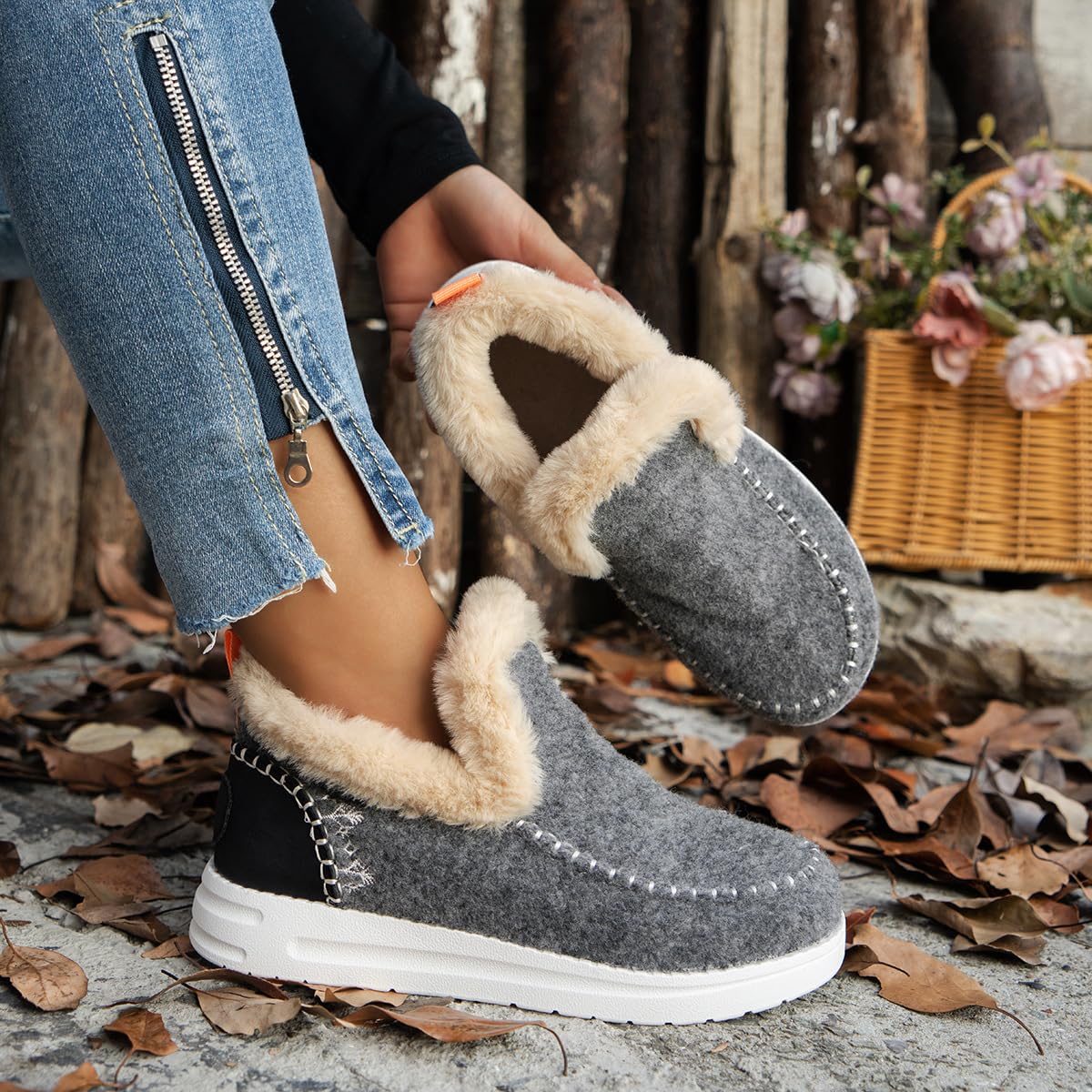 Zapatos Planos con Forro de Felpa de Invierno para Mujer, Zapatillas de Felpa Suave sin Cordones