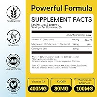 Vista 2 de Vitamina B2 Riboflavina 400 mg con magnesio y CoQ10 para adultos, cápsulas de vitamina B2 para energía, alivio de la migraña, 120 cápsulas vegetales