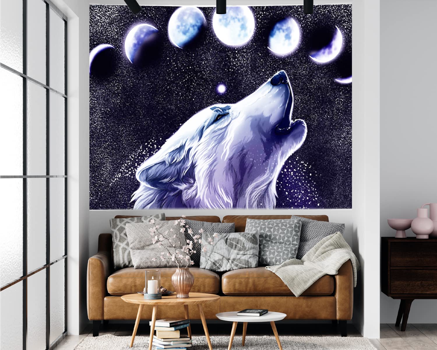 QubeleyNT Wolf Moon Tapestry Art Wall Hanging Home Decor for Living room Bedroom Wall Art Decoration, Advanced Textile Fabric, 79" X 59" Large Size