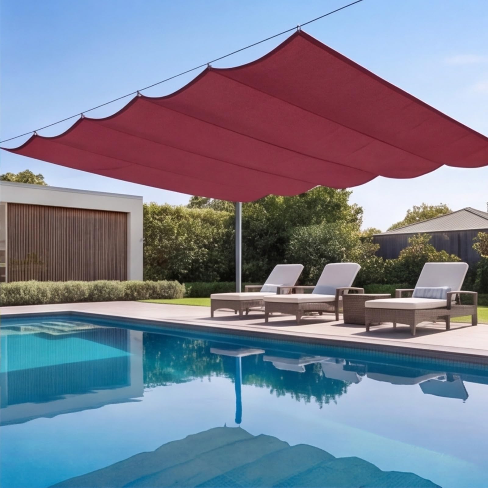 Voile ombrage rétractable vague 350x390 cm en toile PES imperméable pour terrasse extérieur