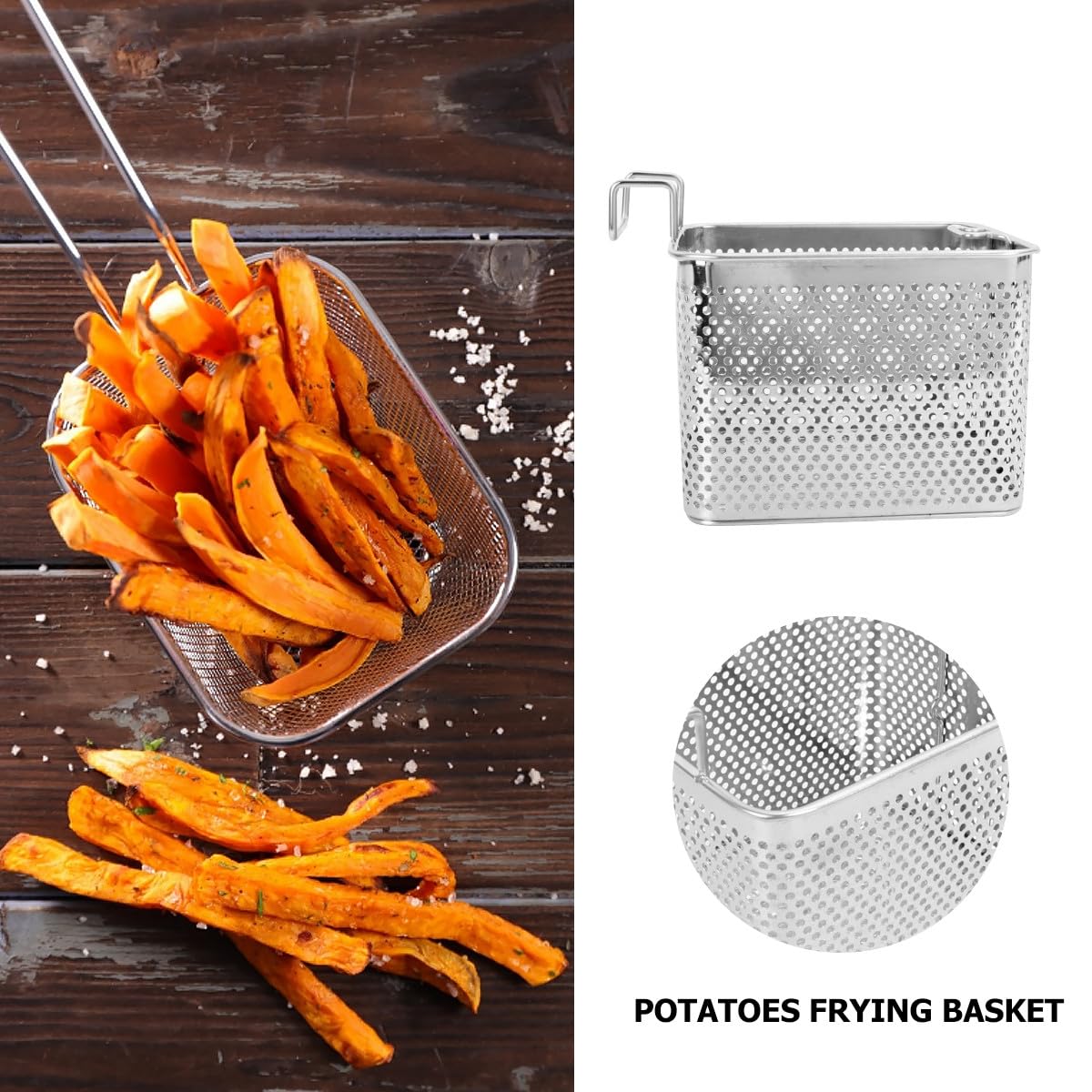 Cesta Cuadrada de Acero Inoxidable para Freír Diseño Resistente y Colador para Escurrir Aceite Adecuado para Freidora y Cocina Doméstica