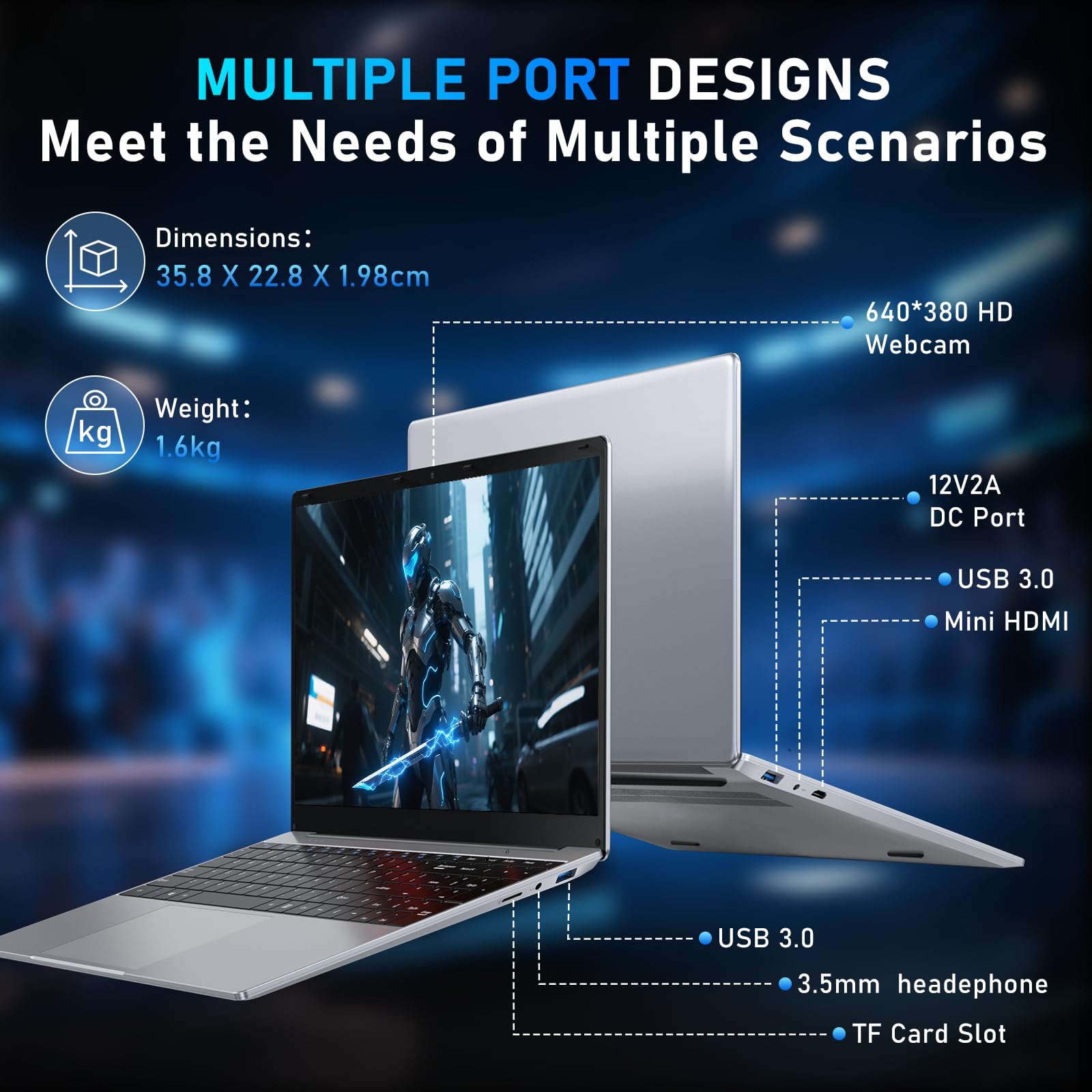 NAIKLULU 15,6 Pollici Computer Portatile 2025 Laptop, N4020 Processore (da 1,1 a 2,8 GHz) Computer portatile, 8 GB RAM 256 GB SSD Computer, Scheda TF, Webcam, Touchpad, Studente/Casa/Affari