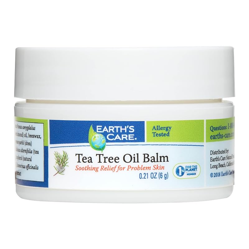 Earth's Care Bálsamo com Óleo de Tea Tree, sem Parabenos, Corantes ou Fragrâncias, Tamanho de Amostra, 6 g