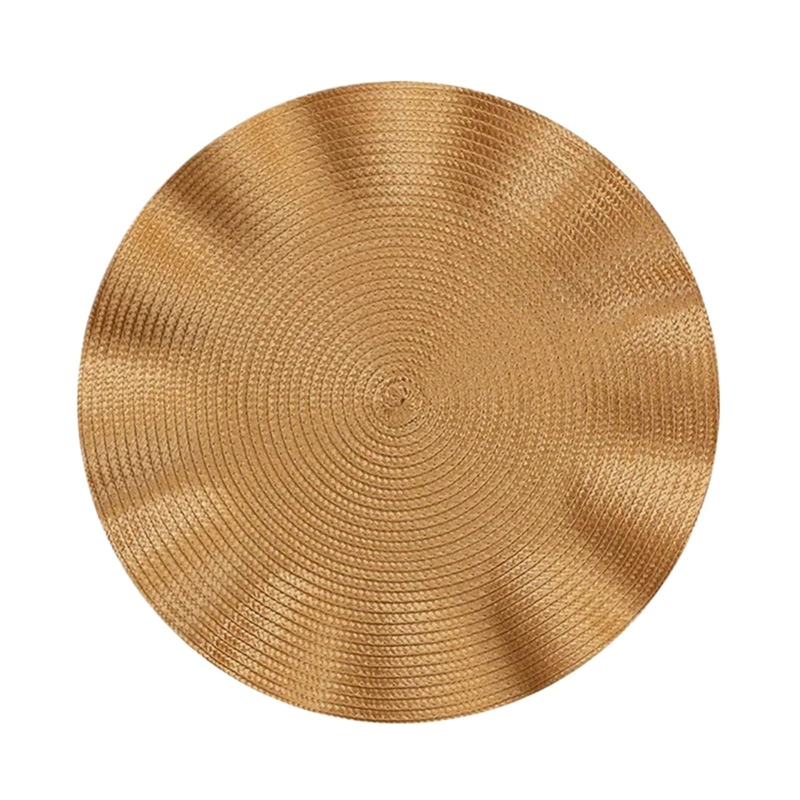 2pcs Wavy Round Heat Insulation Placemats 38cm Woven Braided Circle Placemat For Dining Tables Kitchen Table Mats Washable For Table(Gold)