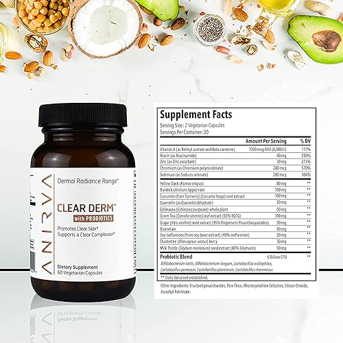 Suplemento para la piel transparente con zinc y probióticos para adultos, apoya el acné hormonal, brotes y rosácea, píldoras para el acné para una