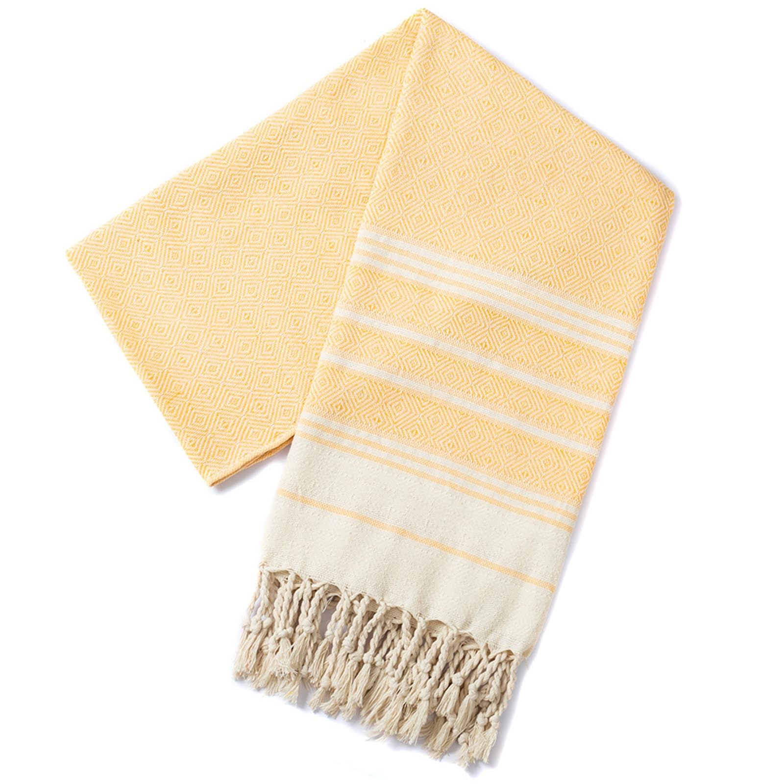 GMEqfhpOPS Cotton Turkish Beach Towel 100 * 180CM Diamond Grid Sports And Fitness Tassel Bath Towel Kitchen Towel Soft Absorbent Quick Dr Towels Bath(Yellow)