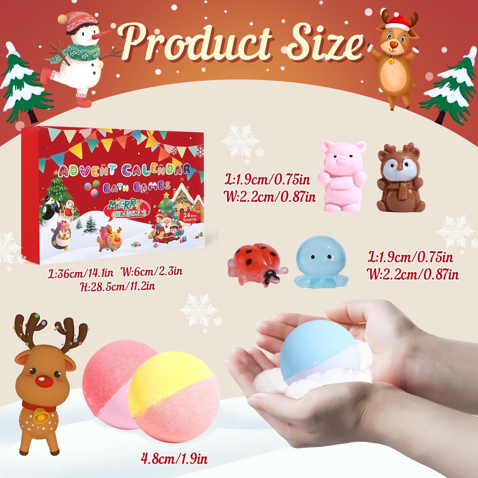 Calendario de Adviento 2026 Bomba de baño infantil, bombas de baño de Navidad para niños con 24 animales sorpresa, bombas de baño de espuma natural y orgánicas hechas a mano, regalo de Navidad para