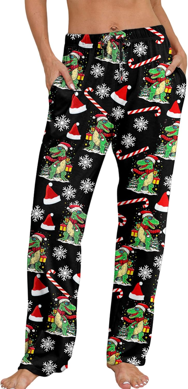 ALISISTER Christmas Pajama Pants for Women Print Pj Bottoms Drawstring with Pockets S-XXL