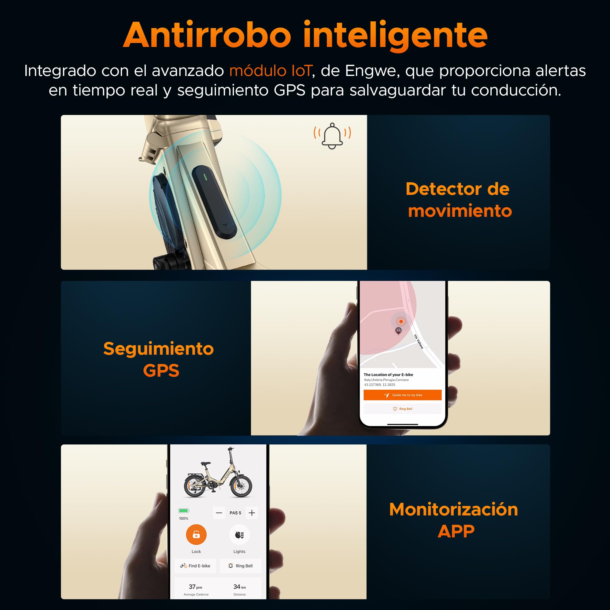 ENGWE Bicicleta eléctrica L20 3.0 Pro con aplicación y IoT, Motor Central de 250 W y batería de 48 V y 15 Ah con una autonomía de hasta 160 km; Compatible con Carga rápida de 2 Horas