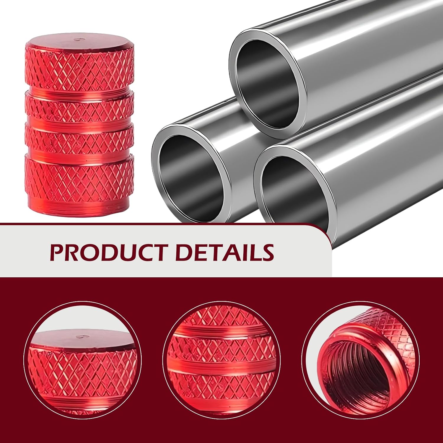4PCS Tire Valve Stem Caps, Aluminum Alloy Tire Valve Stem Cap Cover, Leak-Proof Valve Cover, Universal for Car Truck Motorcycle SUV Bike (Red) image 3